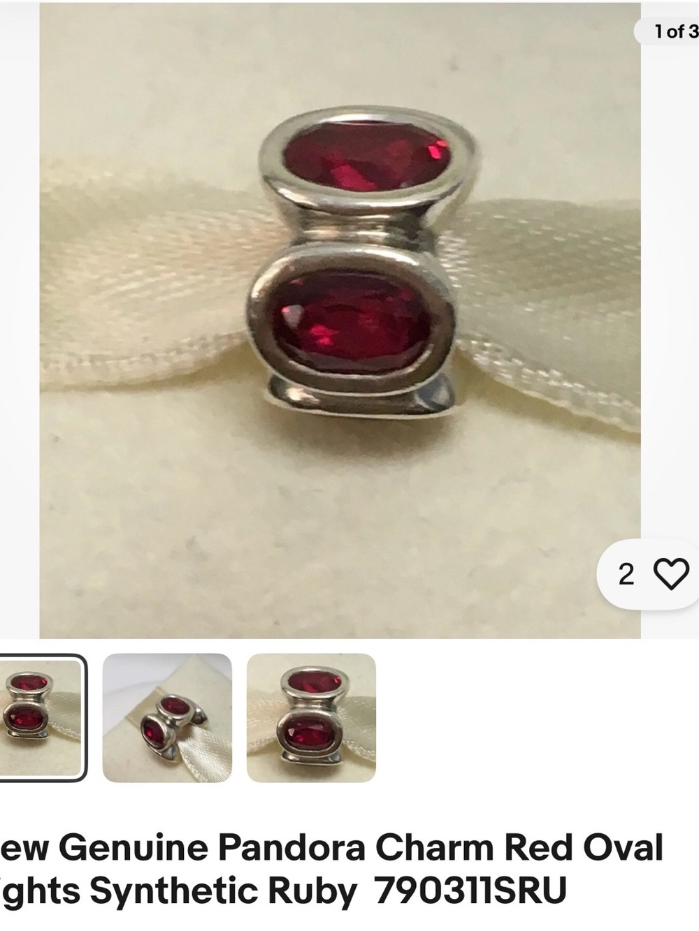 Pandora Sterling Silver Charm with Red Oval Stones